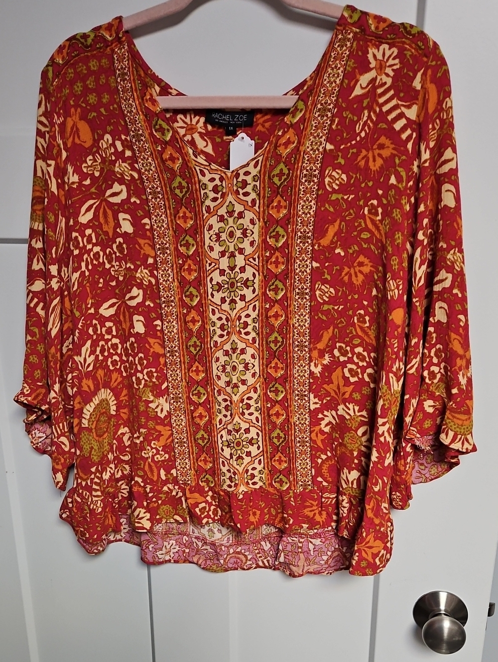 Rachel Zoe Red and Cream Floral-Print Boho Tunic